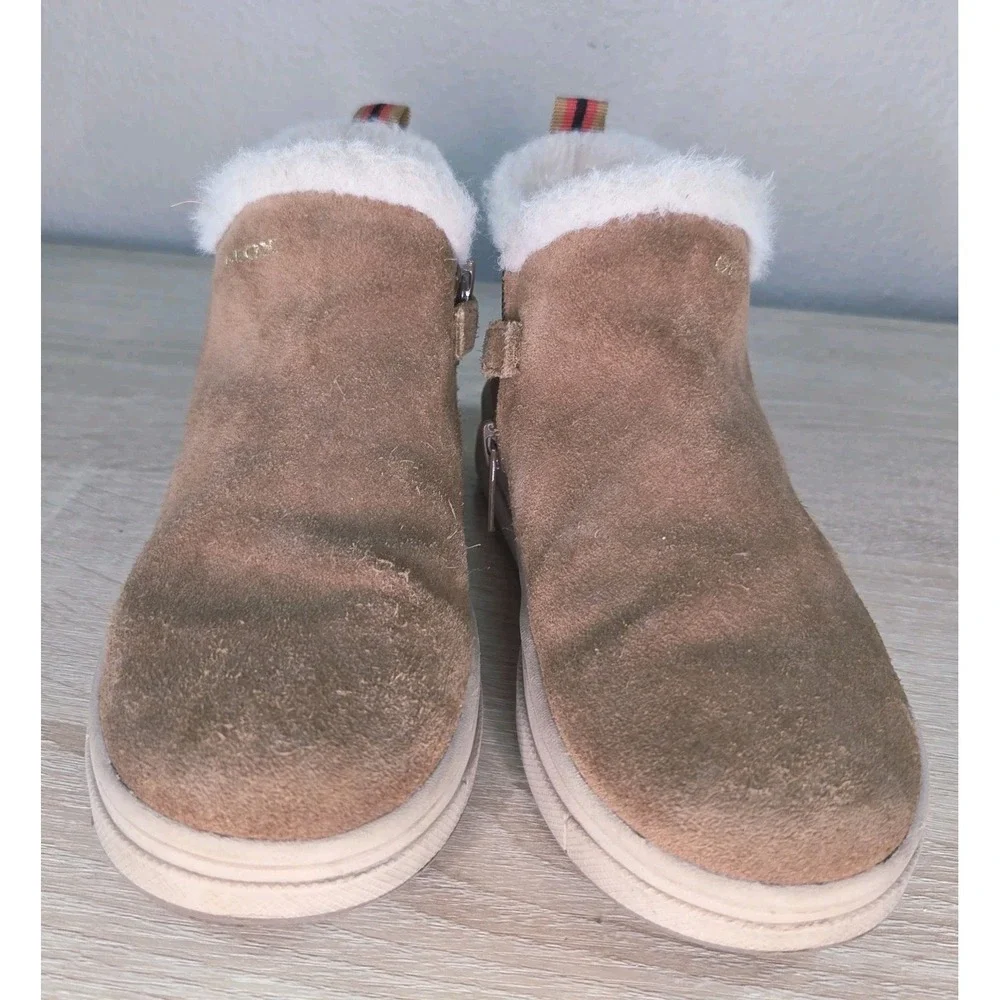 Geox Kids Suede Shearling Lined Ankle Boots Size 28 Side Zip Winter Brown‎